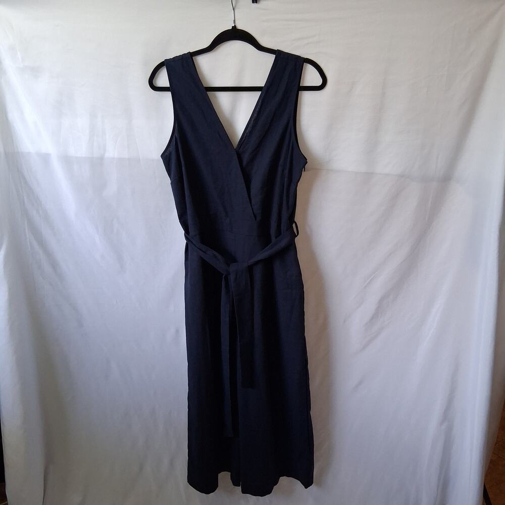 NWT ShineStar Collection Women Navy Jumpsuit V-Neck Sleeveless Linen Blend-XL